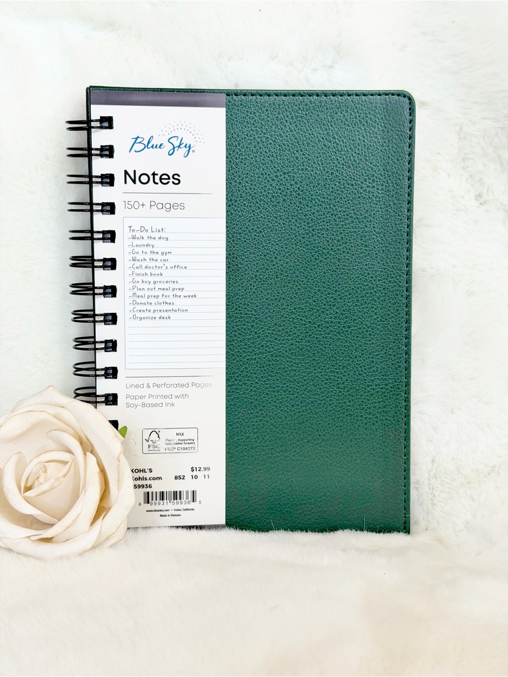 Emerald Green Spiral Notebook with 150 sheets lined & perforated pages soy based